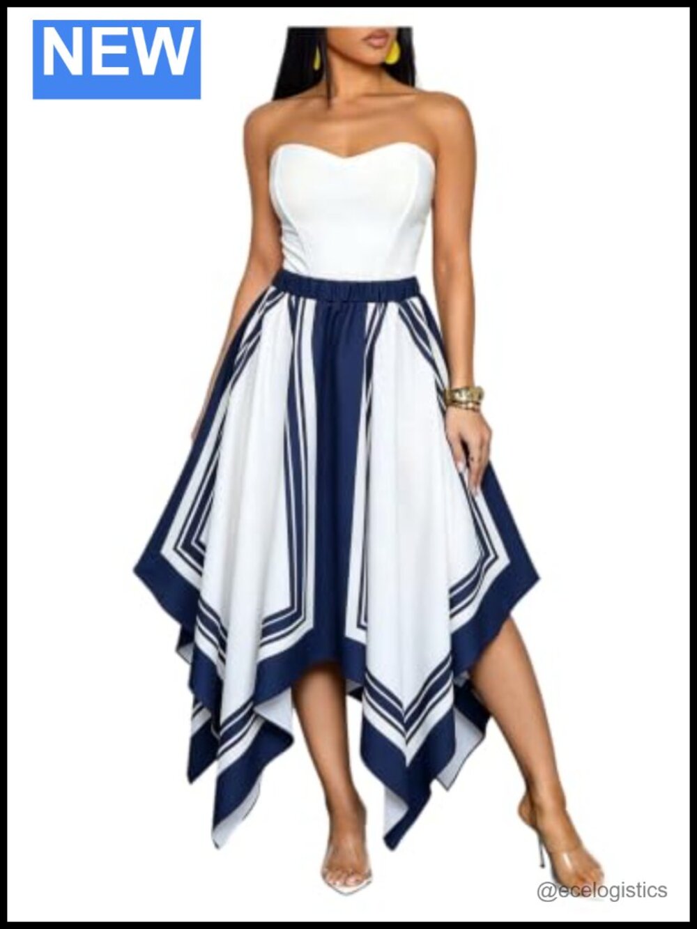 SHENHE Women's Asymmetrical High Low Hem Geometric Flowy Midi Skirt